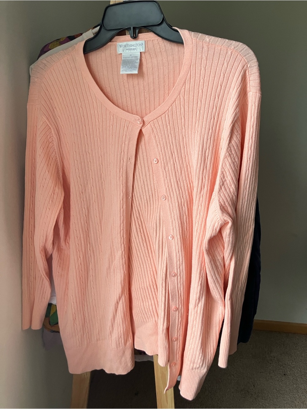 Worthington Women’s Cardigan Sweater Peach Ribbed Button-Front